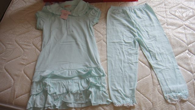 甜美漂亮漂亮戴領長版洋裝上衣+內搭褲(湖綠色140)