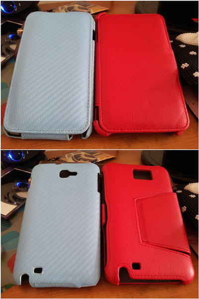 NOTE上下翻皮套(藍)&側翻皮套(紅)